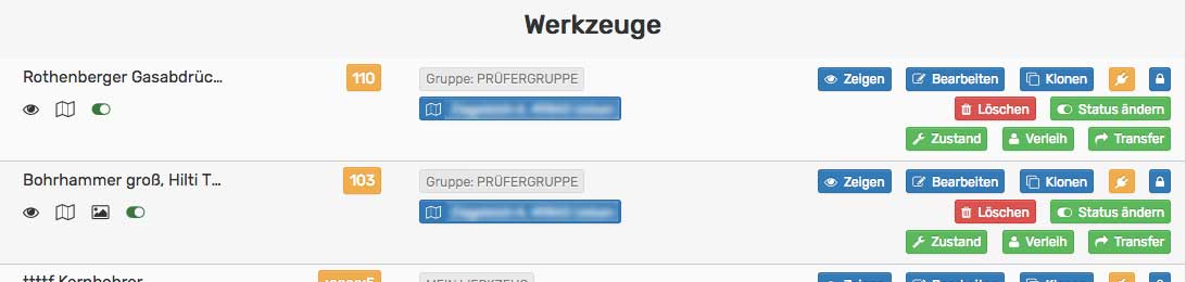 Ausschnitt Werkzeugliste
